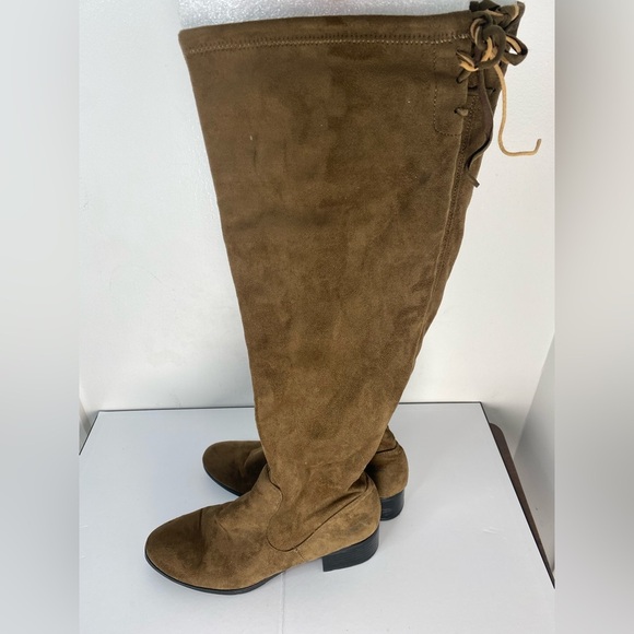 Zara Basic 40 Brown Over the Knee Heeled Boots With Laces - Picture 5 of 7